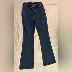 Knox Rose Dark Blue Flare Jeans with Front Patch Pockets